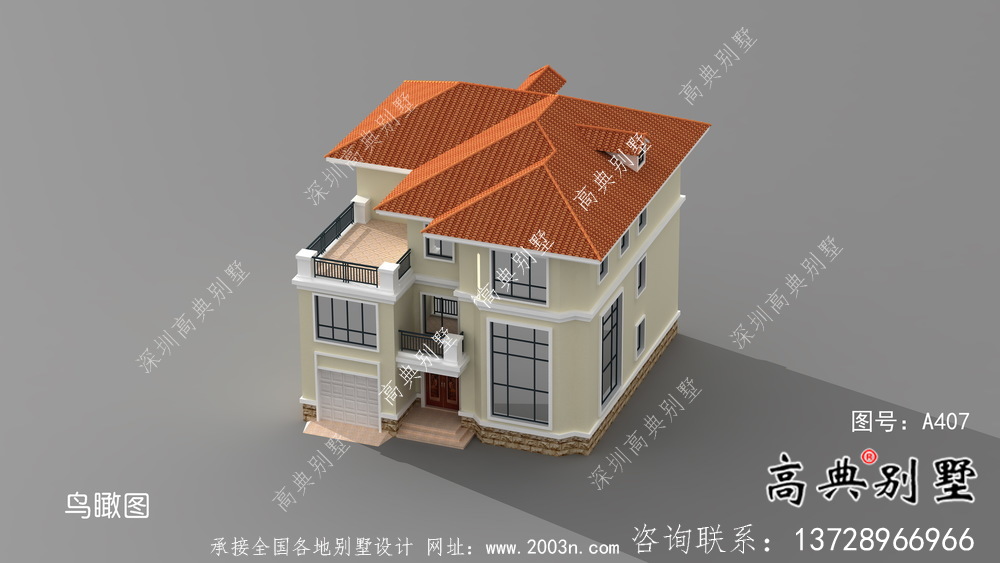 復(fù)式漂亮三層歐式農(nóng)村別墅外觀效果圖