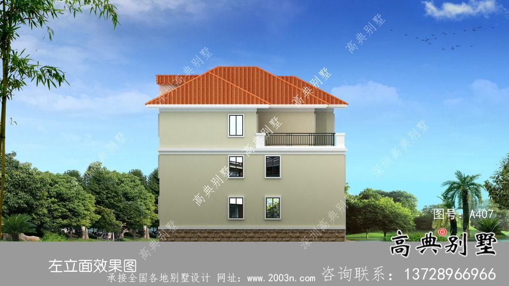復(fù)式漂亮三層歐式農(nóng)村別墅外觀效果圖