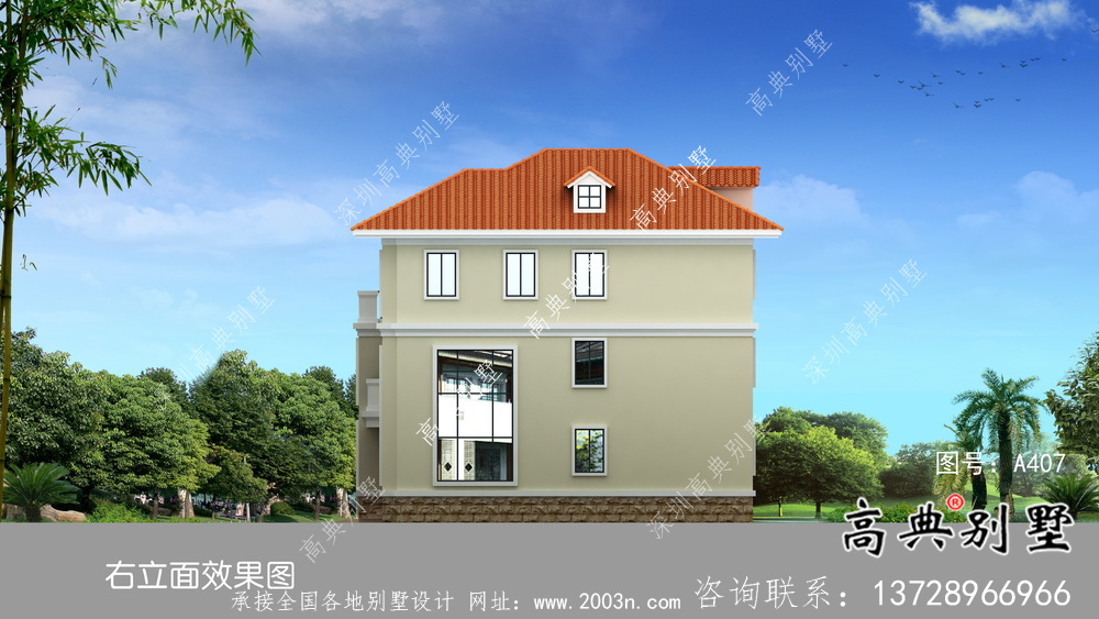 復(fù)式漂亮三層歐式農(nóng)村別墅外觀效果圖