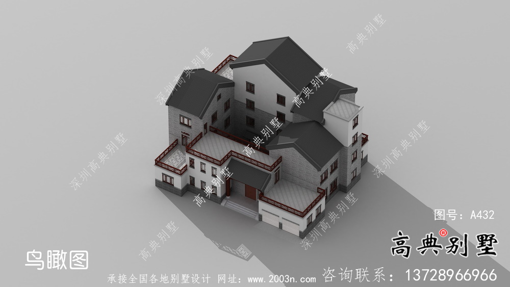 新中式三層庭院別墅自建設計圖紙