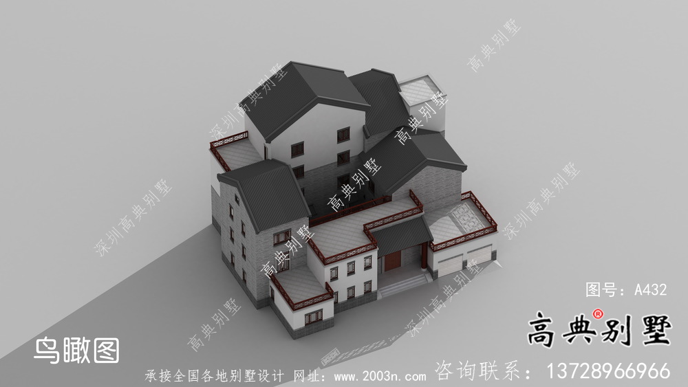 新中式三層庭院別墅自建設計圖紙