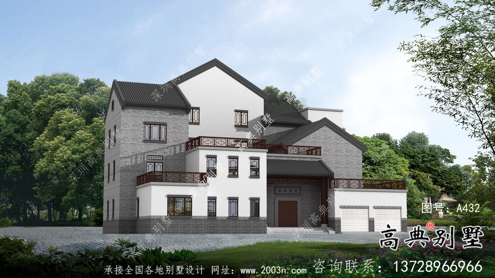 新中式三層庭院別墅自建設計圖紙