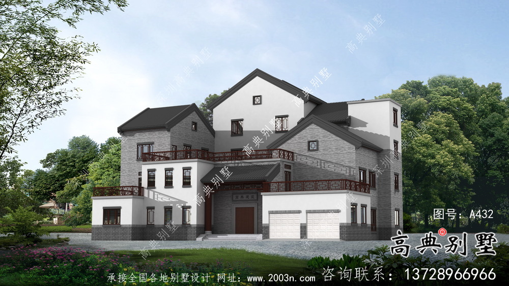 新中式三層庭院別墅自建設計圖紙