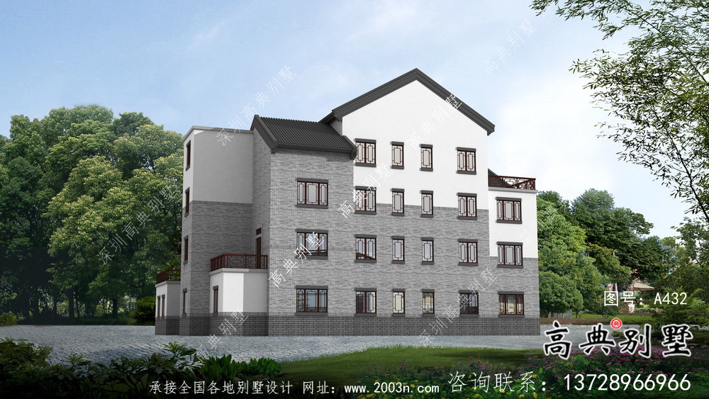 新中式三層庭院別墅自建設計圖紙