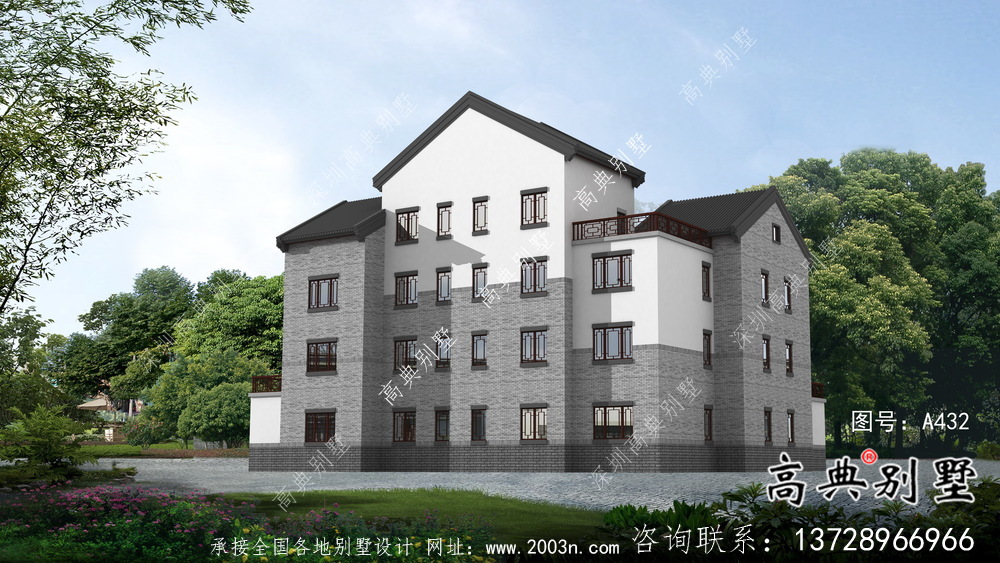 新中式三層庭院別墅自建設計圖紙