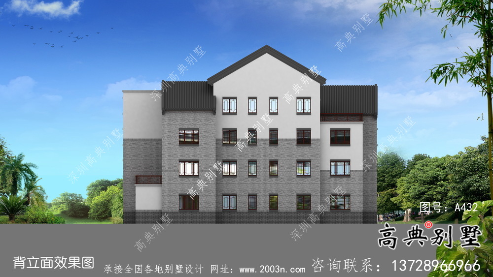 新中式三層庭院別墅自建設計圖紙