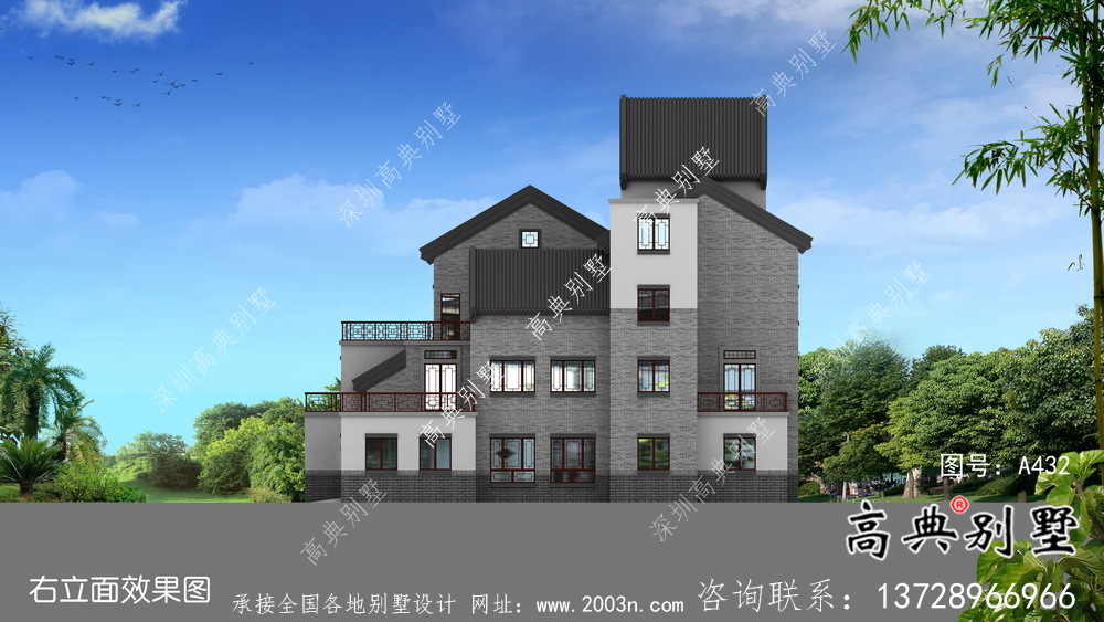 新中式三層庭院別墅自建設計圖紙