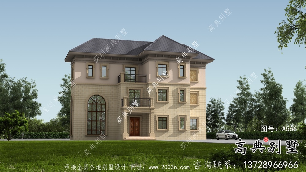 農(nóng)村復(fù)式三層歐式別墅設(shè)計效果圖