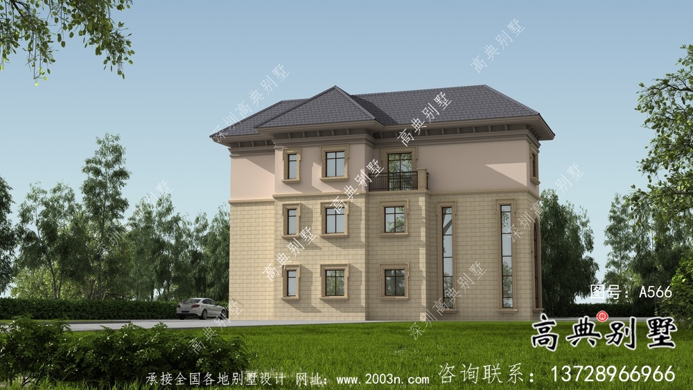 農(nóng)村復(fù)式三層歐式別墅設(shè)計效果圖