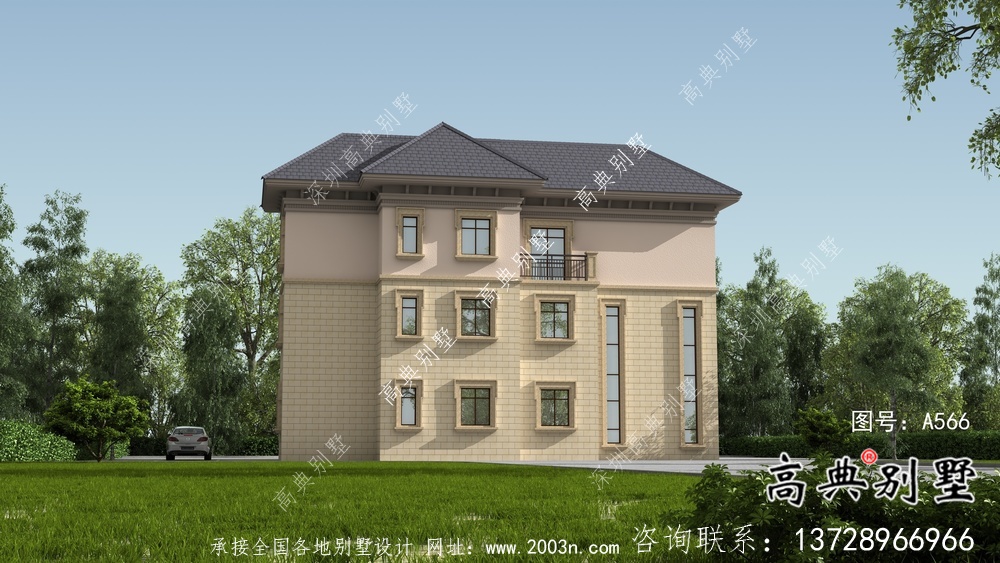 農(nóng)村復(fù)式三層歐式別墅設(shè)計效果圖