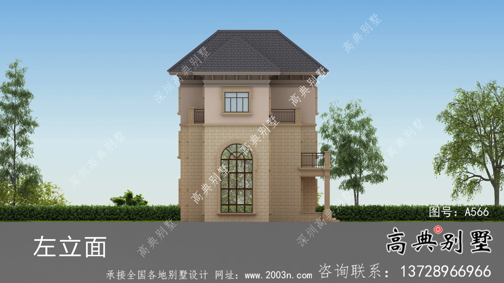 農(nóng)村復(fù)式三層歐式別墅設(shè)計效果圖