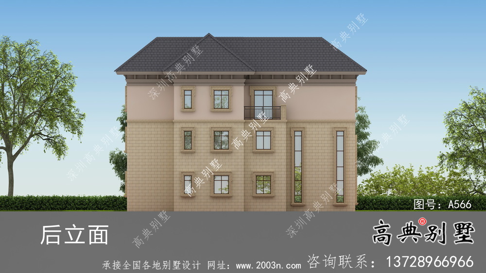 農(nóng)村復(fù)式三層歐式別墅設(shè)計效果圖