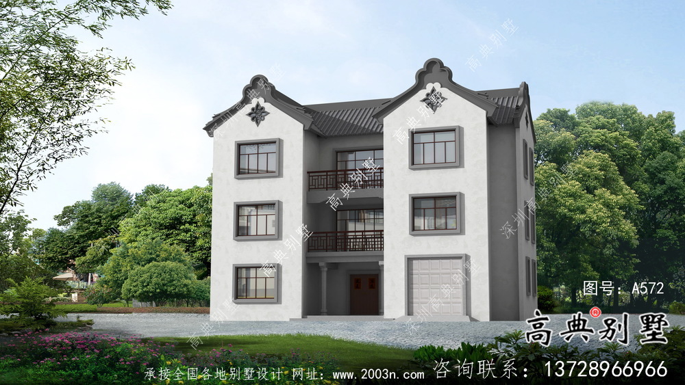農(nóng)村新中式三層潮派別墅圖紙及效果圖