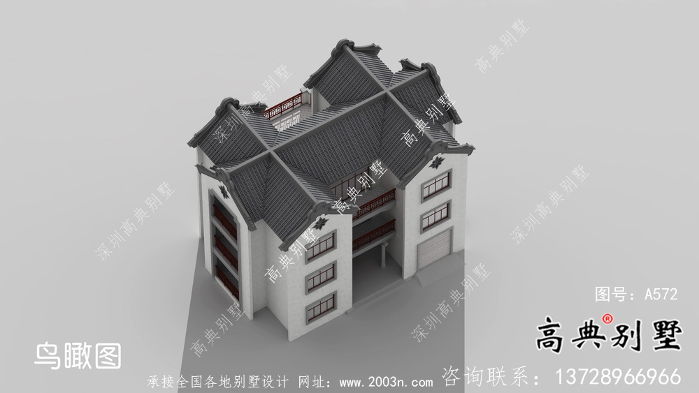 農(nóng)村新中式三層潮派別墅圖紙及效果圖