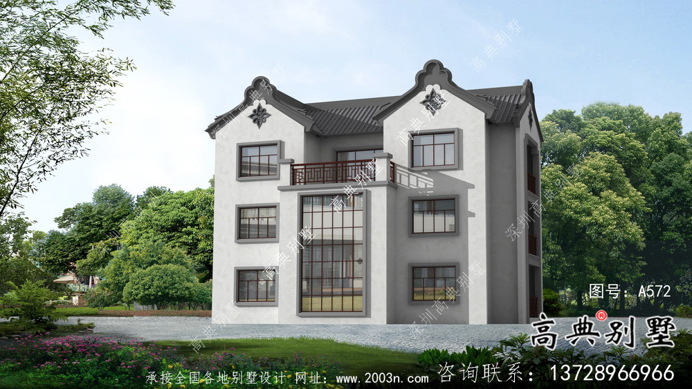 農(nóng)村新中式三層潮派別墅圖紙及效果圖