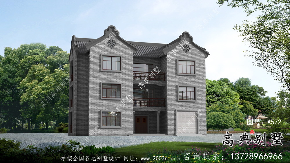農(nóng)村新中式三層潮派別墅圖紙及效果圖