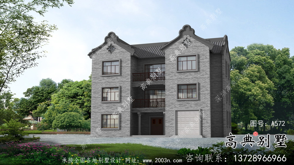 農(nóng)村新中式三層潮派別墅圖紙及效果圖