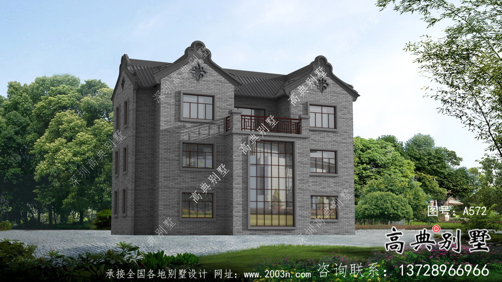 農(nóng)村新中式三層潮派別墅圖紙及效果圖
