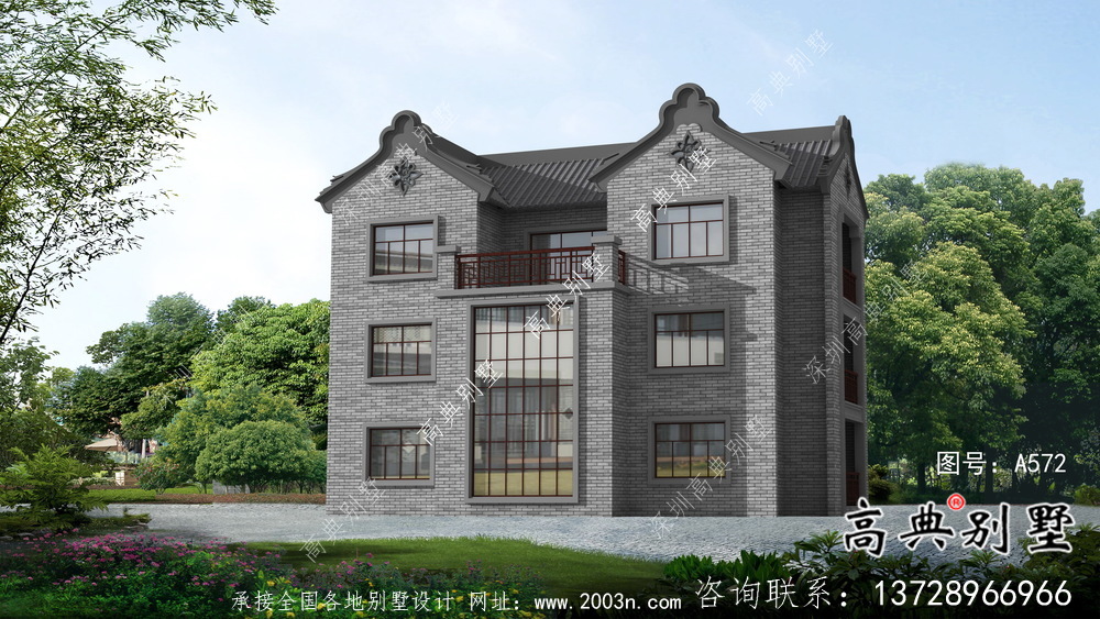 農(nóng)村新中式三層潮派別墅圖紙及效果圖