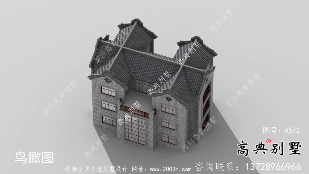 農(nóng)村新中式三層潮派別墅圖紙及效果圖