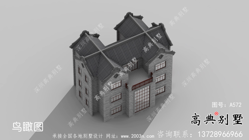 農(nóng)村新中式三層潮派別墅圖紙及效果圖