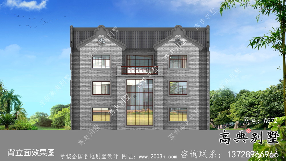 農(nóng)村新中式三層潮派別墅圖紙及效果圖