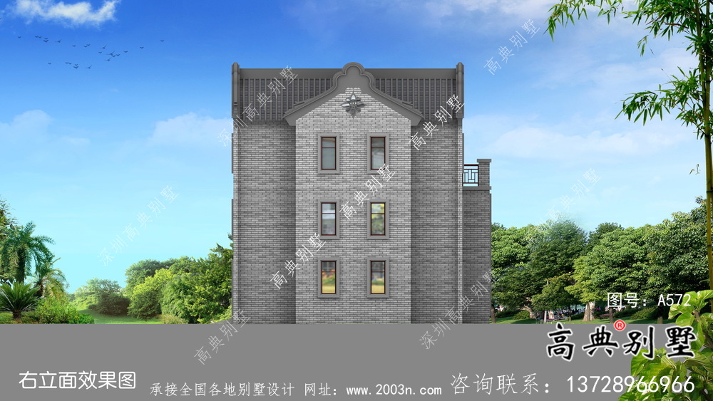 農(nóng)村新中式三層潮派別墅圖紙及效果圖