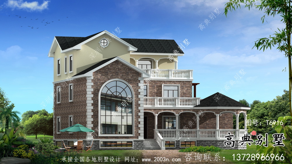 法式風(fēng)格農(nóng)村住宅別墅設(shè)計圖+設(shè)計效果圖