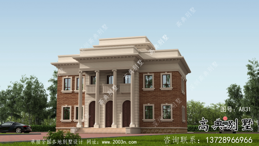 歐式三層復式小洋樓外觀效果圖