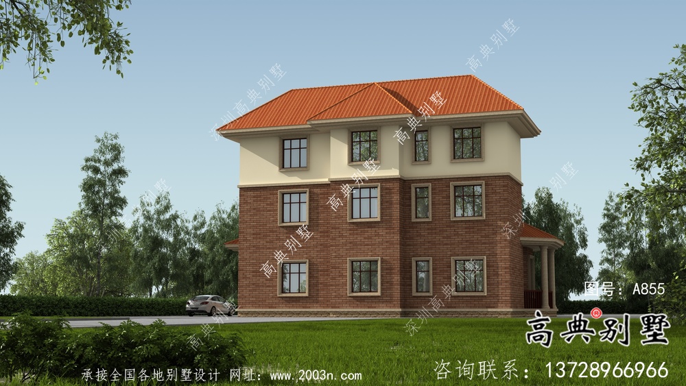 歐式豪華三層鄉(xiāng)村別墅外觀效果圖