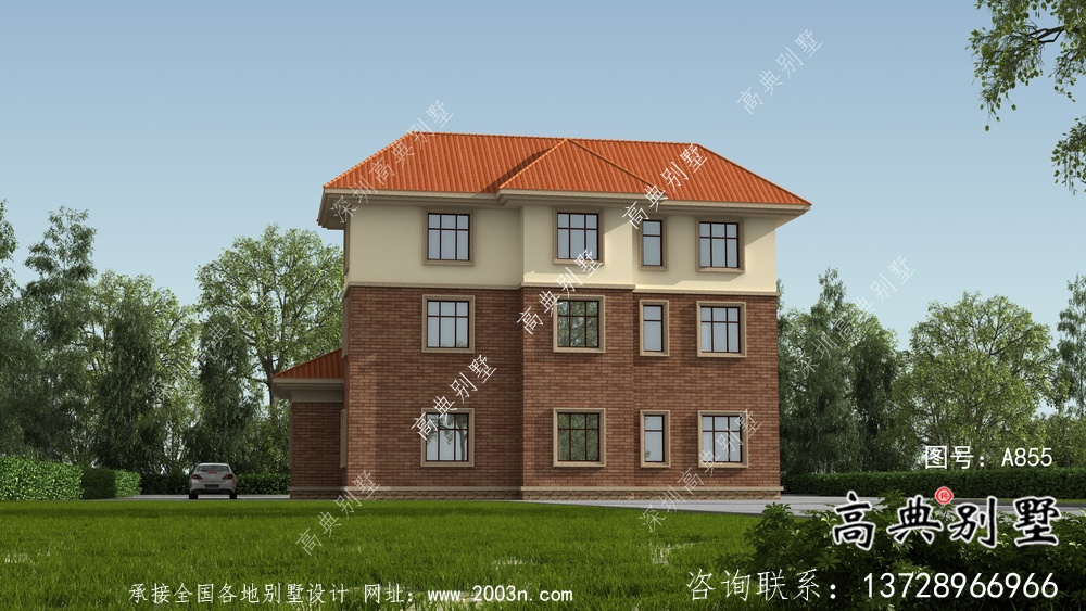 歐式豪華三層鄉(xiāng)村別墅外觀效果圖