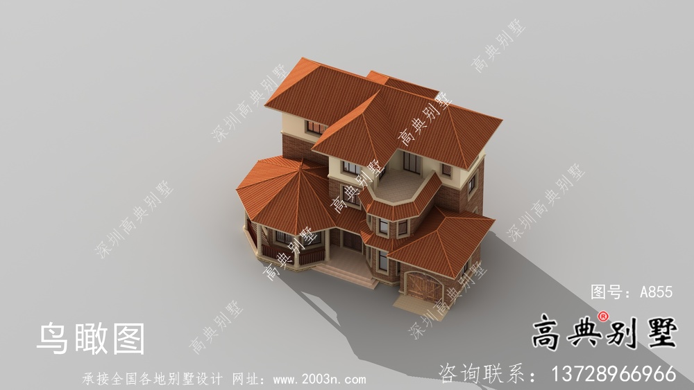 歐式豪華三層鄉(xiāng)村別墅外觀效果圖