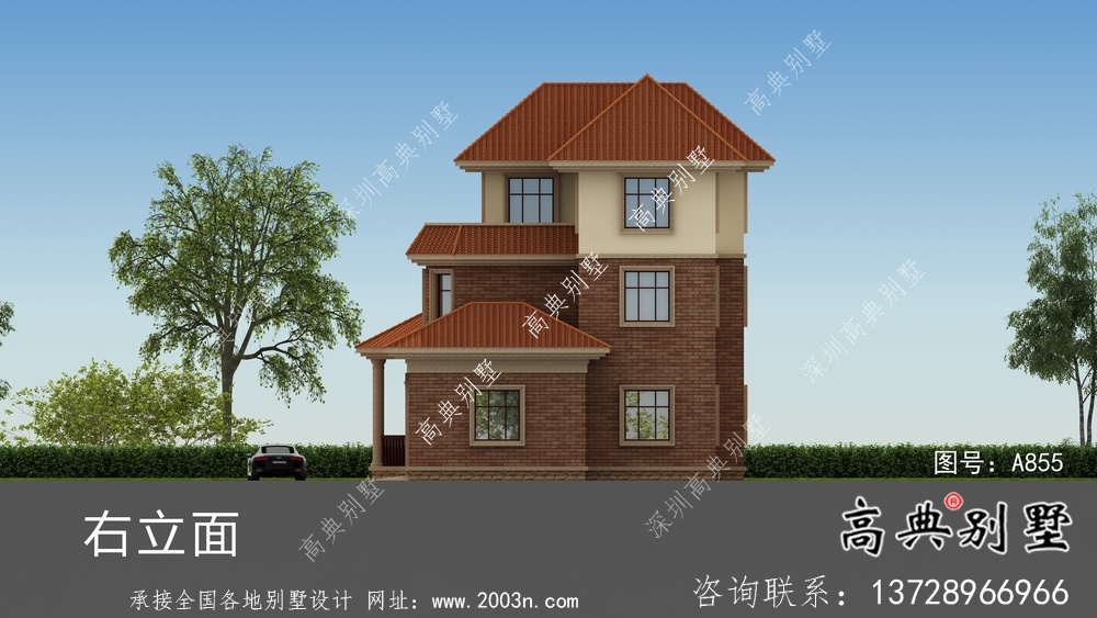 歐式豪華三層鄉(xiāng)村別墅外觀效果圖