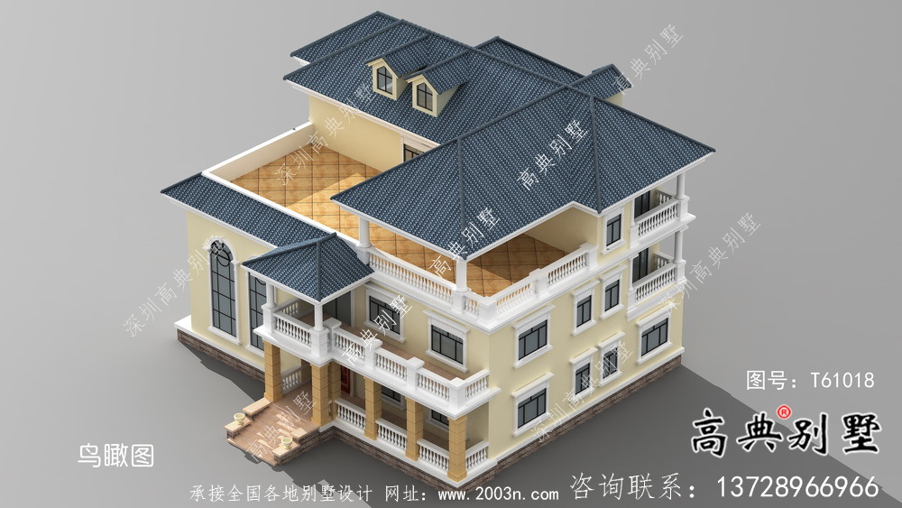歐式外觀簡單的三層別墅設(shè)計(jì)圖+效果圖