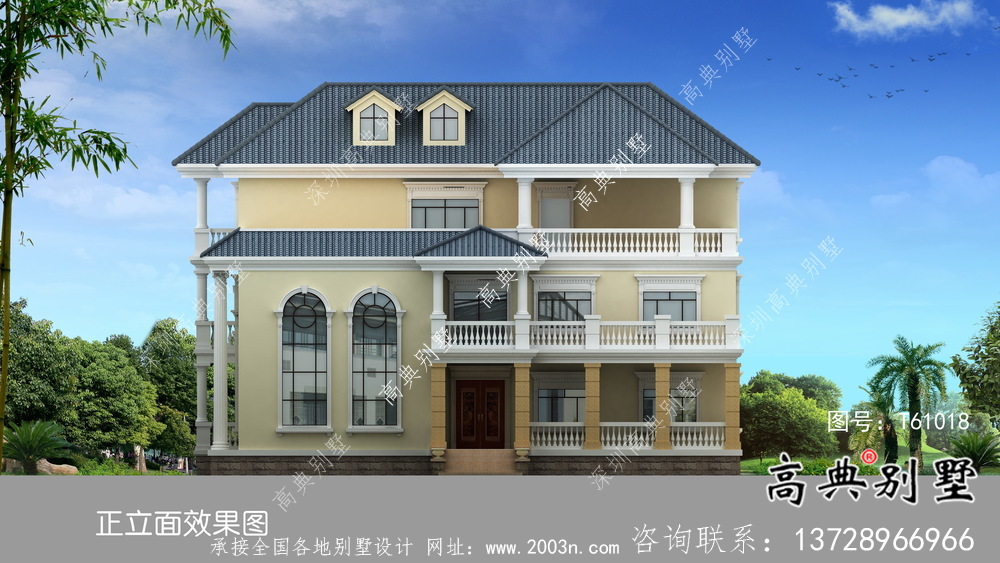 歐式外觀簡單的三層別墅設(shè)計(jì)圖+效果圖