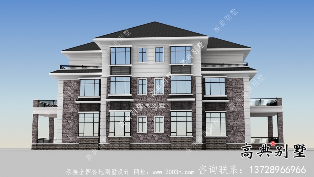 簡單的法式風格雙拼別墅設計方案+效果圖