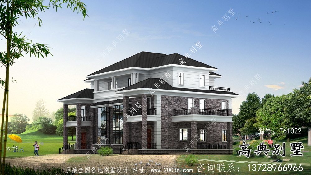 簡單的法式風格雙拼別墅設計方案+效果圖