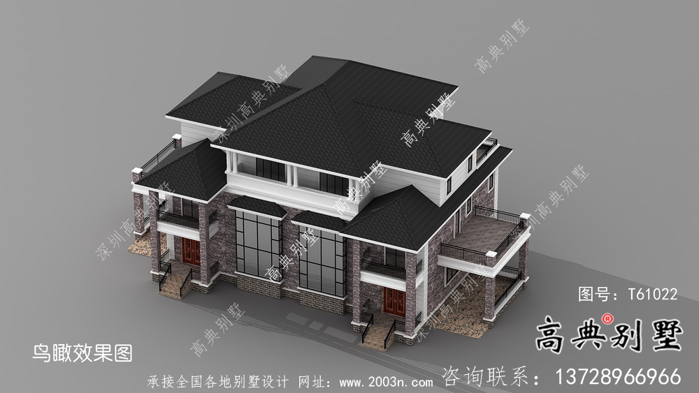 簡單的法式風格雙拼別墅設計方案+效果圖