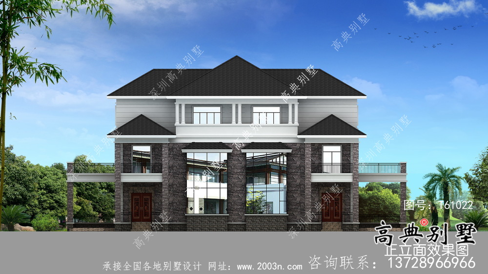 簡單的法式風格雙拼別墅設計方案+效果圖