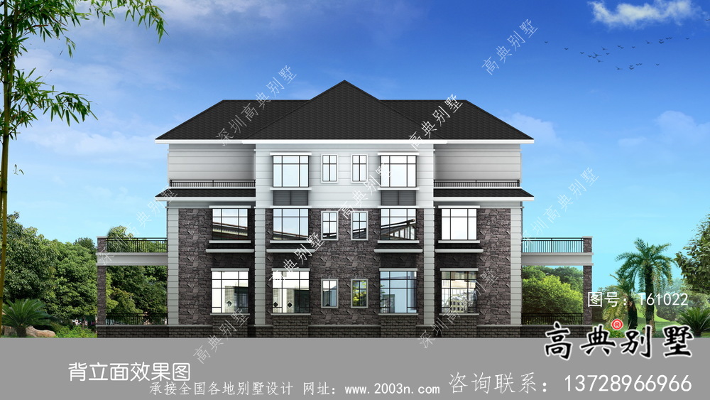 簡單的法式風格雙拼別墅設計方案+效果圖