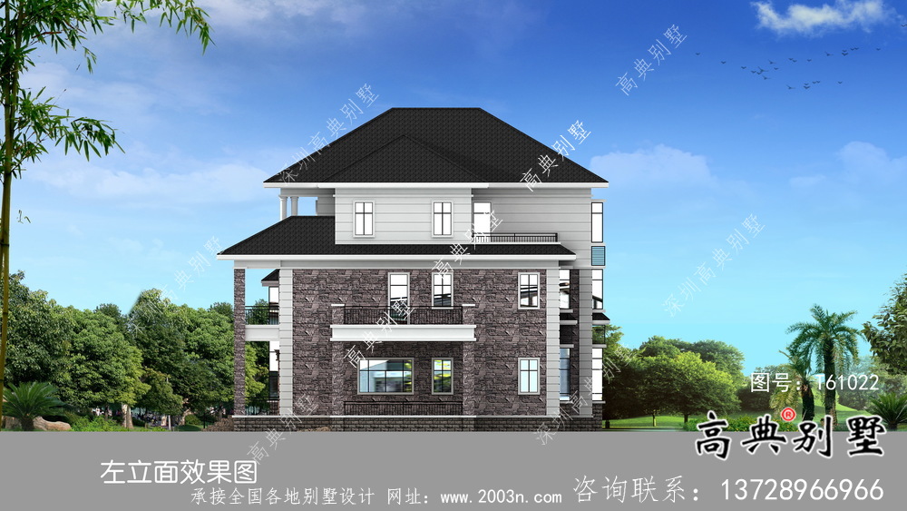 簡單的法式風格雙拼別墅設計方案+效果圖