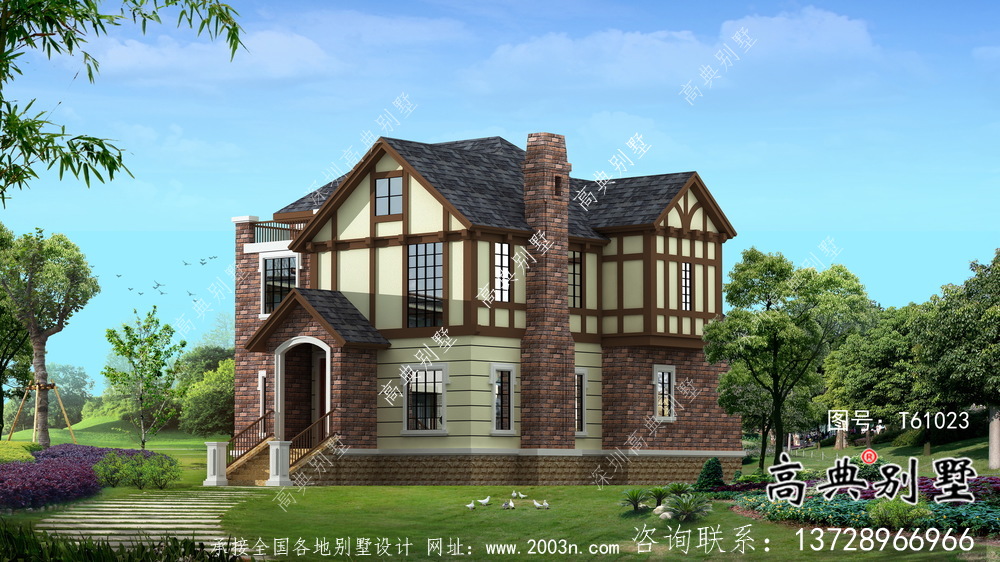 法式風格簡潔農(nóng)村自建別墅設(shè)計圖紙（含設(shè)計效果圖）