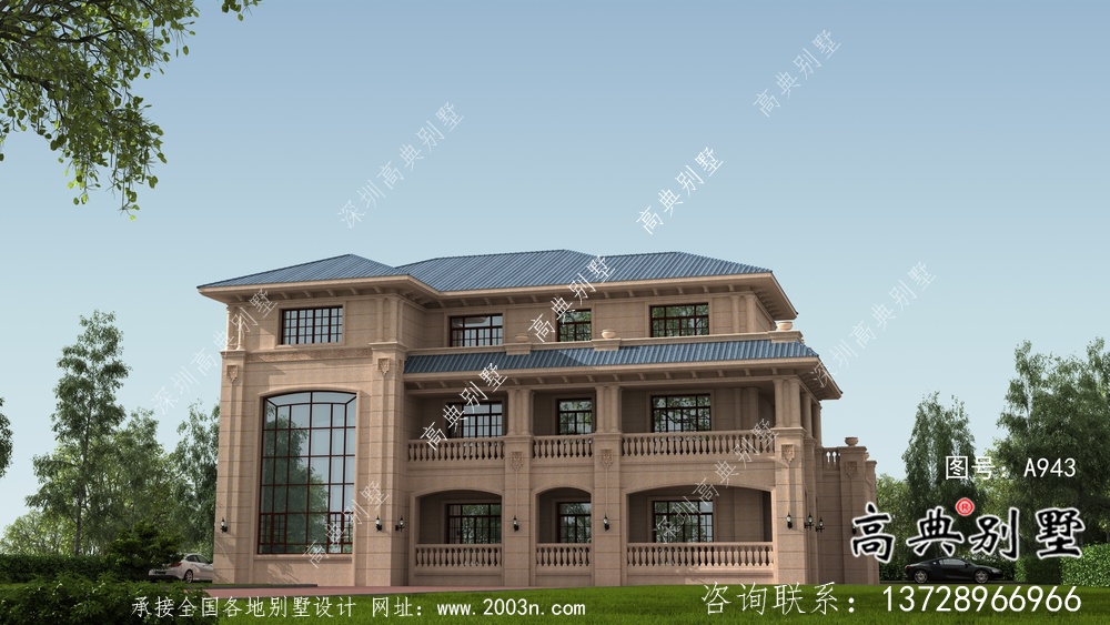 歐式石材三層別墅建筑設(shè)計圖紙