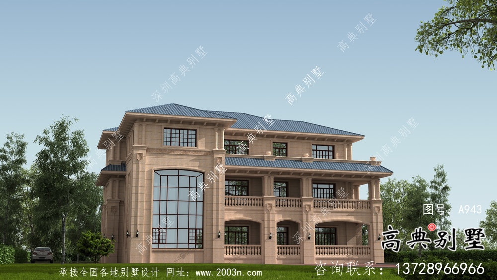 歐式石材三層別墅建筑設(shè)計圖紙