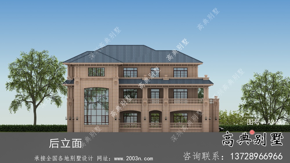 歐式石材三層別墅建筑設(shè)計圖紙