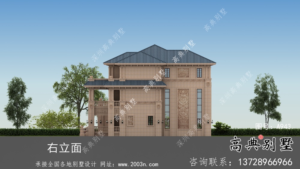 歐式石材三層別墅建筑設(shè)計圖紙