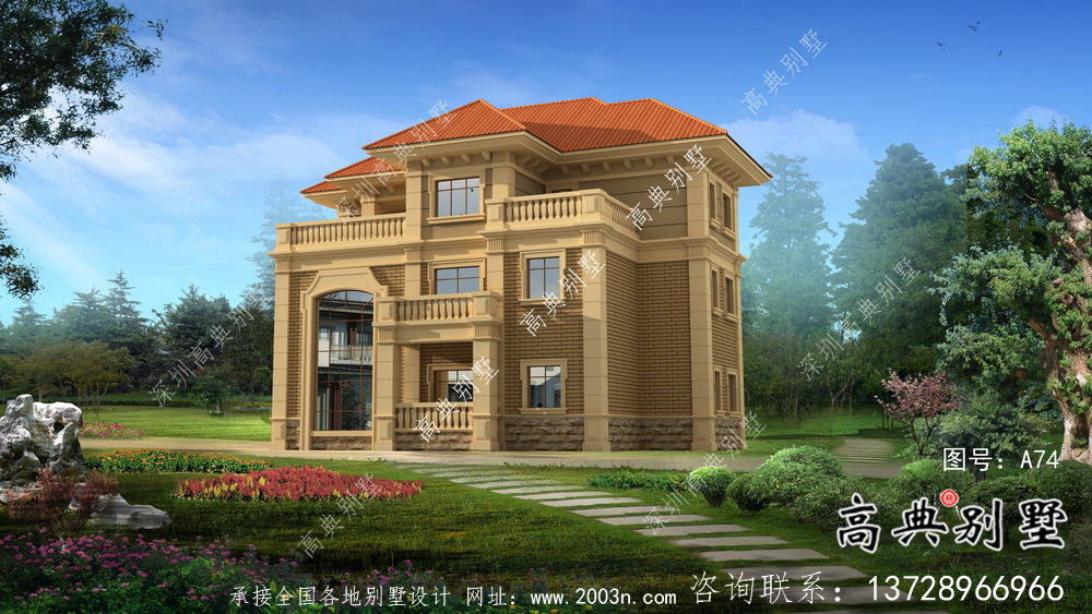 歐式經(jīng)典三層自建別墅效果圖