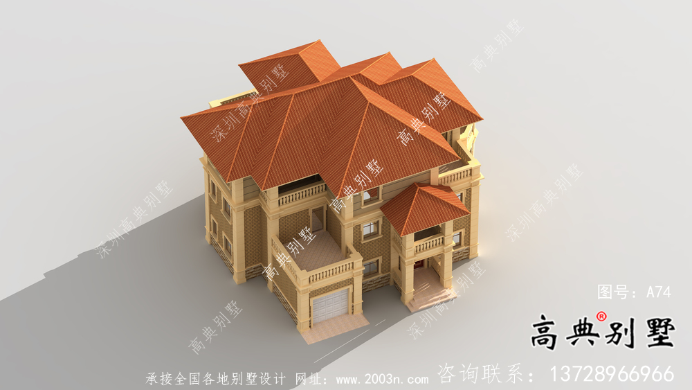 歐式經(jīng)典三層自建別墅效果圖