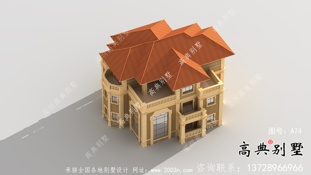 歐式經(jīng)典三層自建別墅效果圖