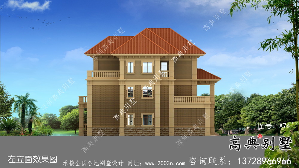 歐式經(jīng)典三層自建別墅效果圖